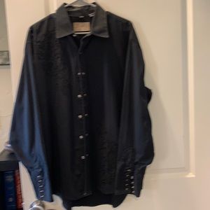 Black snap down shirt with a design on it Scully large like new